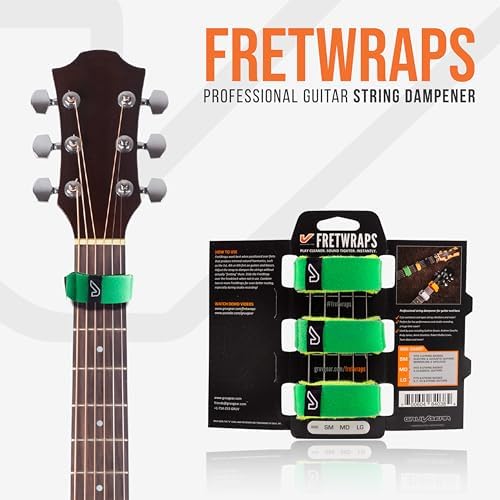 Gruv Gear Fret Wrap & Guitar Mute, Fretwrap for Acoustic, Electric & Bass | String Dampener Recording, Tapping & Practice Accessory (3 Pack, Large Green, Fits 6 String Bass, 8 String Guitar)