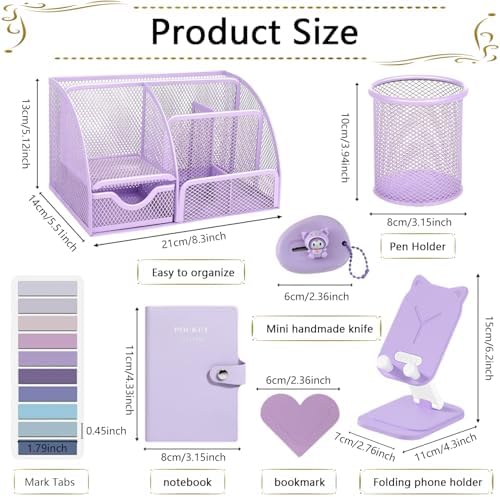 Office Supplies,Desk Accessories,Stapler and Tape Dispenser Set,1000 Staples,Staple Remover,Pen Holder,Folding Phone Holder,Journal Notebook,Ballpoint Pen,Scissor,Ruler,Clear Tape,Sticky Notes,Ect