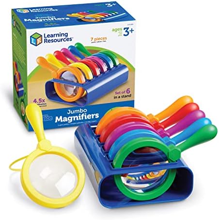Learning Resources Primary Science Jumbo Magnifiers with Stand - 6 Pieces, Ages 3+, Science Classroom Accessories, Teacher Supplies, Observation Toys for Kids, Back to School Supplies