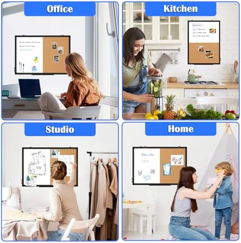 Magnetic Dry Erase White Board Cork Board Combo for Wall with Accessories