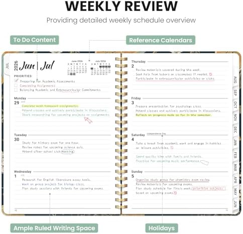 Planner 2026-2027, Monthly and Weekly Academic Planner July 2026 - June 2027, Hardcover Student Teacher Planning Agenda Calendar Book with Tabs, Perfect for Office School Supplies, A5 (6.3" x 8.5) - Citrus Bloom