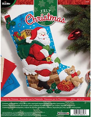 Bucilla Felt Applique 18" Stocking Making Kit, Down The Chimney, Perfect for DIY Arts and Crafts, 86656