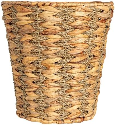 Household Essentials Water Hyacinth and Seagrass Round Waste Basket, Natural