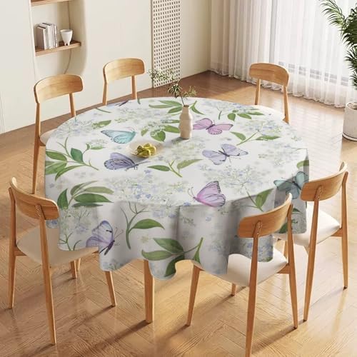 Butterfly Floral Tablecloth, Spring Summer Watercolor Flowers Plants Leaves Print Table Cover for Party Picnic Dinner Decor, 50x50in