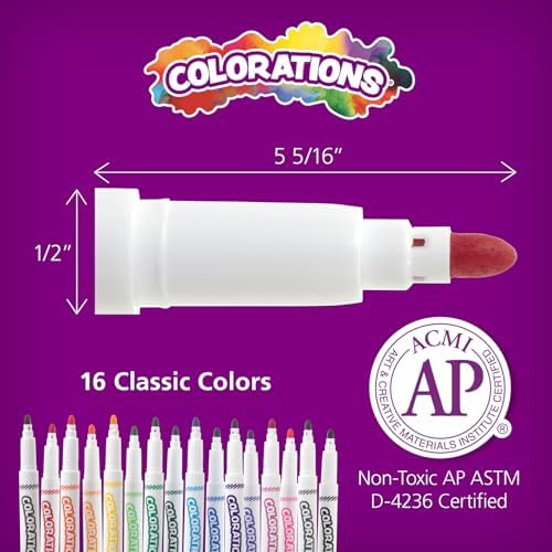 Colorations Washable Markers, Set of 256, 16 Colors, Non-Toxic | Bulk Art Supplies for Kids, Classroom Coloring Kit, Crafting Materials