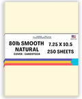 250 Natural Smooth Card Stock Sheets Paper - 7.25 X 10.5 Inches Executive Size - 80# (80 lb/Pound) Cover Weight - Soft Cream White Color - Quality Paper - Smooth Finish