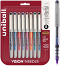 uniball Vision Needle Roller Ball Pen, Stick, Fine 0.7 Mm, Assorted Ink Colors, Silver Barrel, 8/pack