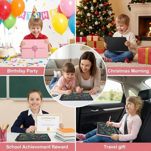16 Inch LCD Writing Tablet for Kids 2 Pack, Large Drawing Board Doodle Pad, Colorful Screen Erasable Sketch Tablet, Travel Toys and Reusable Learning Gift for Boys Girls（Pink & Black
