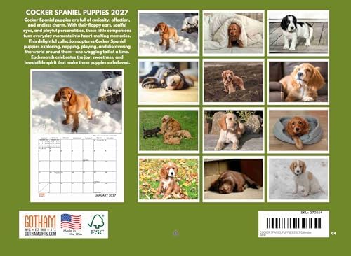 Cocker Spaniel Puppies Calendar 2027 Monthly Wall Calender