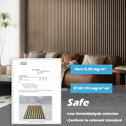 Art3d 108 x 12 in 3D Fluted Soundproof Wood Slat Wall Panel, 4-Pack, Peach
