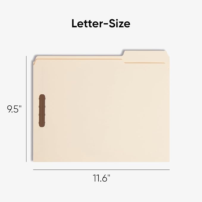 Smead Fastener File Folder, Reinforced 1/3-Cut Tab, Letter Size, Manila, 50 per Box (14537)