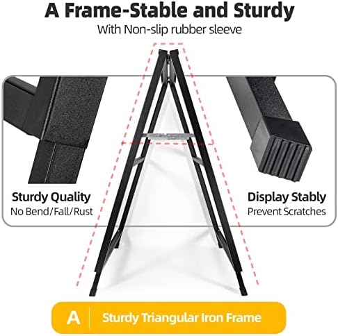 2 Pack Heavy Duty A-Frame Sidewalk Sign 24 x 36 Inch, Portable Double-Sided Sandwich Board Slide-in Folding Metal Signboard with 4 Plastic Poster Boards