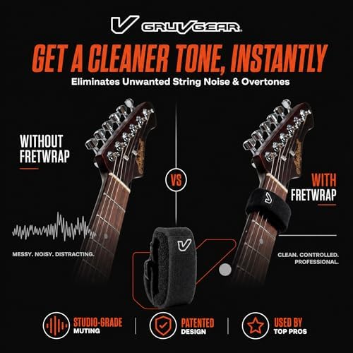 Gruv Gear Fret Wrap & Guitar Mute, Fretwrap for Acoustic, Electric & Bass | String Dampener Recording, Tapping & Practice Accessory (1 Pack, Medium Black, Fits 5 String Bass, 7 String Guitar)