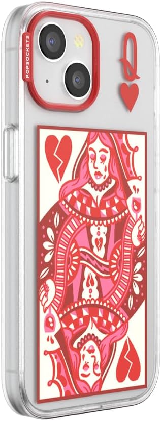 PopSockets iPhone 14 Plus Phone Case with MagSafe- Heart Queen | Magnetic, Wireless Charging, Camera & Drop Protection, Heart, Valentines, Red, Textured