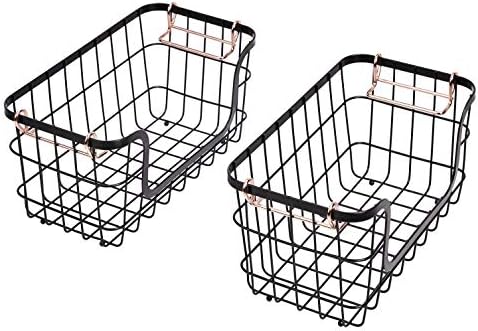 Amazon Basics Stackable Metal Wire Rectangular Storage Baskets for Kitchen, Bathroom or Pantry Organizing, 2 Count, Black (Pack of 4)