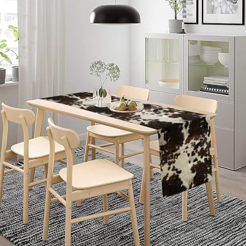 Cow Print Table Runner, Brown Cowhide Print Western Style Table Runner Country Farmhouse Cottage Cow Patten Table Decoration for Home Kitchen Dining, 13x60 Inch