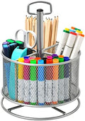 Marbrasse Mesh Desk Organizer, 360-Degree Rotating Multi-Functional Pen Holder, 4 Compartments Desktop Stationary Organizer, Home Office Art Supply Storage Box Caddy (silver)