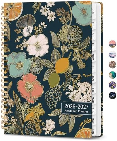 Planner 2026-2027, Monthly and Weekly Academic Planner July 2026 - June 2027, Hardcover Student Teacher Planning Agenda Calendar Book with Tabs, Perfect for Office School Supplies, A5 (6.3" x 8.5) - Citrus Bloom