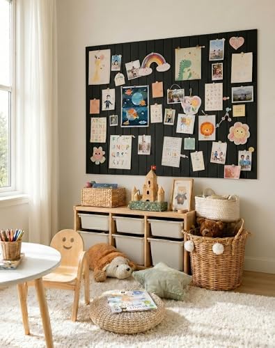 Aothia 12-Pack Felt Bulletin Board Tiles 48"x36", Modular Pin Board for Notes, Photos & Mood Boards, Cork Board Alternative for Smooth Walls, 0.35" Thick, 70 Adhesive Tabs & 40 Pins, Black