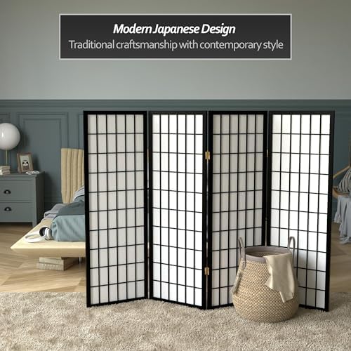 4 ft. Short Window Pane Shoji Screen - Black - 4 Panels