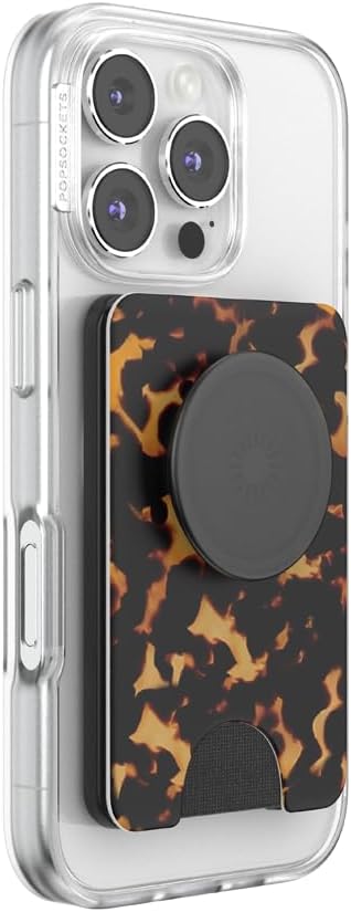 PopSockets Phone Wallet for MagSafe with Grip- Tortoiseshell | PopWallet, Holds 3 Cards, Magnetic, Removable, Secure, Tortoise, Shell, Phone, Women