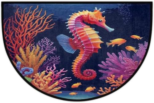 Seahorse Colorful Half Round Door Mat Non Slip Washable Semi Circle Area Rug Absorbent Soft Half Moon Rug Floor Mat for Indoor Outdoor Kitchen Bathroom Patio Front Door Mat Decor