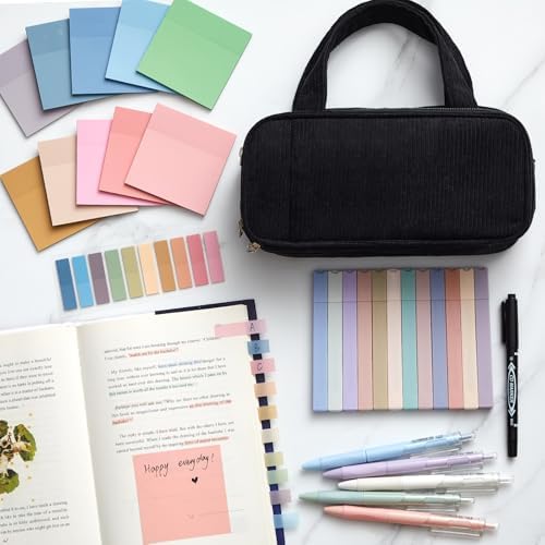 Jutom 39 Pcs Aesthetic Book Annotation Kit,Black,Classic Style