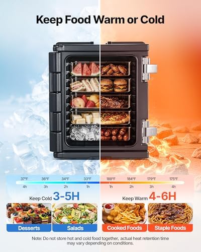 VEVOR Insulated Food Pan Carrier, 82 Qt Non-Electrical Food Warmer, with Wheel & 304 Stainless Steel Latch, LLDPE Stackable Hot Box, for Various Pan Sizes(NOT Included), Fit Catering BBQ Event(Black)
