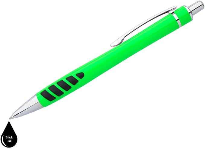 ExpressDesigns™ - Your Name or Imprint on our Custom Printed Addison Ballpoint Pen - Rubber Grip For Writing Comfort And Control, black ink, medium point - 12 Pack (Neon Green)