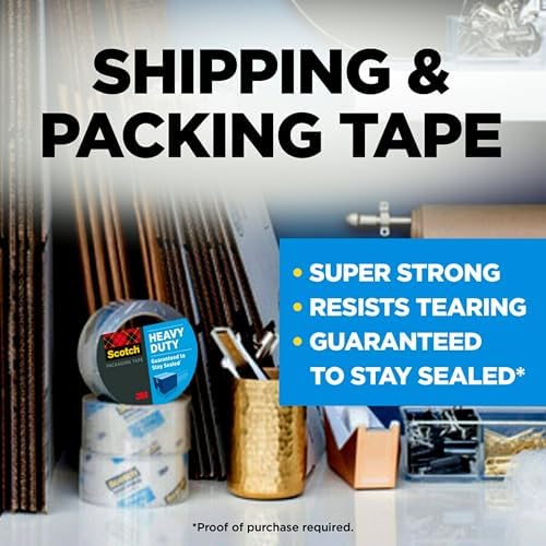Scotch Heavy Duty Packing Tape, Clear | 1.88 in. x 54.6 yd. | For Shipping | 1 Roll, Pack of 12