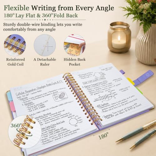 5 Subject Spiral Notebook with Pocket Dividers, 8''x10'' 300 Pages Notebook