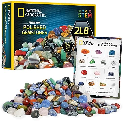 National Geographic Polished Stones and Crystals 2 Lb. Bulk Collection | 2 Lbs. of 3/4-Inch Tumbled Stones, 4500+ Carats, Real Rocks and Crystals, Bulk Craft Supplies, Gemstone Geology Activity