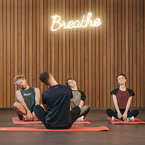 Breathe Neon Sign for Wall Decor by 5V USB Powered, Neon Breathe Signs with Dimmer Switch for Home, Yoga Studio Bedroom Readingroom, Lounge Wall Decoration Size 17x6 inches Warm White Yoga Studio Decor