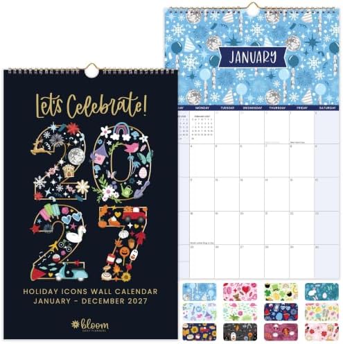 bloom daily planners 2027 Hanging Wall Calendar (January through December 2027) - Large 11” x 17” Monthly Calendar for Home or Office - Holiday Icons