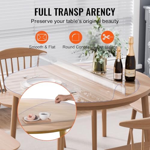 VEVOR Plastic Table Cover, 42 x 42 Inch 2.0 mm Thick Clear Round PVC Desk Mat Protector, Waterproof & Easy Cleaning Desk Pad Tablecloth, for Office, Dresser, Dining Room, Night Stand