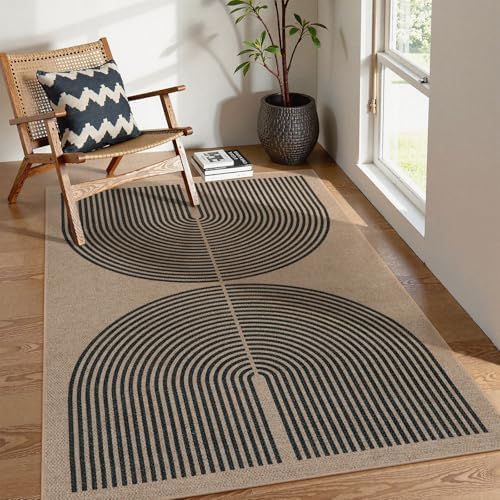 Lahome Modern Rainbow Easy Jute Outdoor Rug 4x6, Neutral Brown Office Rug
