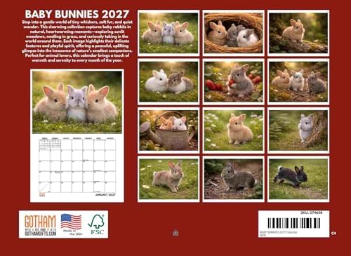 Baby Bunny Calendar 2027 Monthly Wall Calender 12 Month