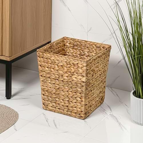 happimess Theo 4.8 Gal 12" Square Wicker Wastebasket, Natural, Set of 2