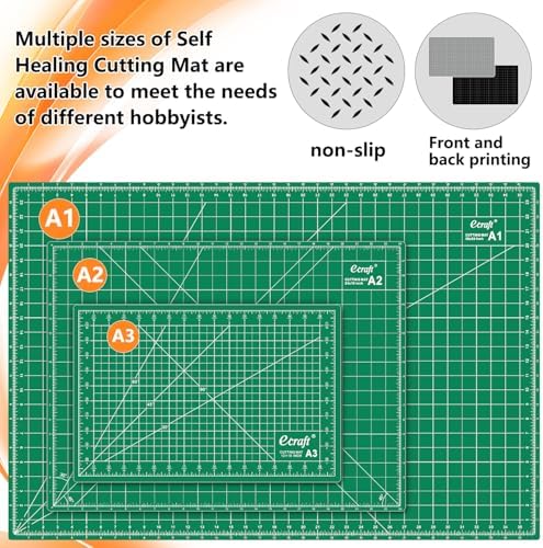 Ecraft 24"x36" Self-Healing Sewing Mat: Large Double Sided Green 5-Ply Hobby Mat, A1 Rotary Cutting Mat for Sewing, Quilting & Fabric Crafts