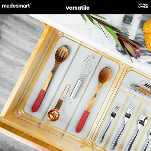 madesmart Clear 3 Compartment Utensil Tray, Grey