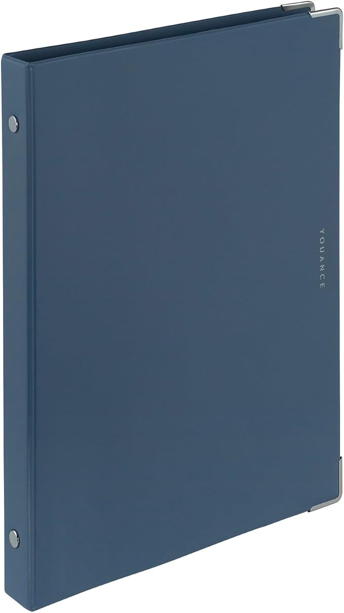 Maruman YOUANCE 20-Ring Binder, Holds 70 Sheets, A5 5.83"x8.27", Navy | Durable Vinyl Cover, Storage Pocket, Includes 10 3mm Graph Paper Sheets & Clear Sheet Protector, Made in Japan