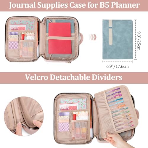 Teamoy Journal Supplies Storage Case, Portable Planner Bag, Pink Quilted