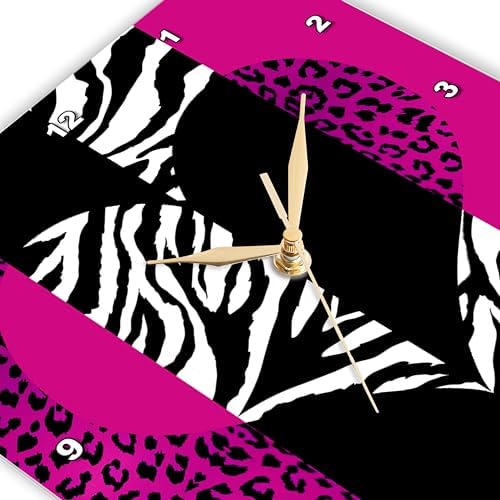 Janna Salak Designs Pink Black/White Animal Print Leopard and Zebra Wall Clock, 10 by 10-Inch
