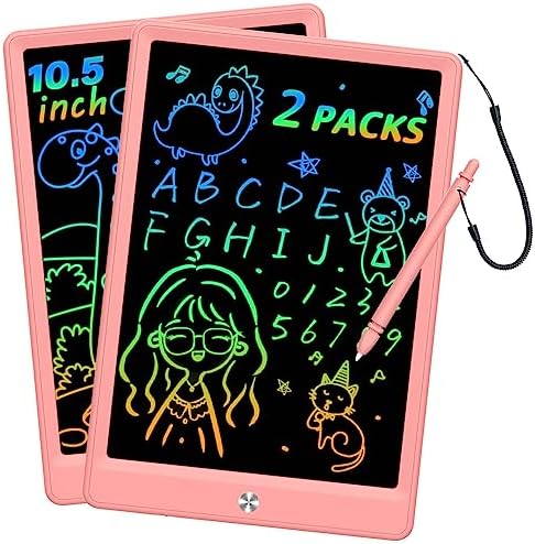 BUKEBU LCD Writing Tablet Doodle Board, Colorful Drawing Pad, Electronic Drawing Tablet, Drawing Pads,Travel Gifts for Kids Ages 3 4 5 6 7 8 Year Old Girls Boys (10.5 inch, Pink&Pink)