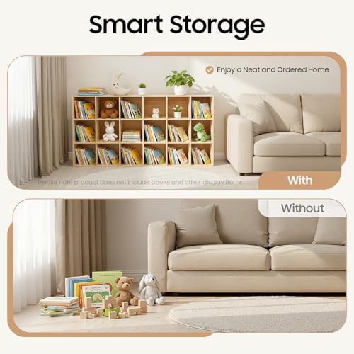18 Cube Storage Organizer - Solid Wood Bookshelf - Cube Shelf - Vertical or Horizontal Bookcase - Open Book Shelf - Easy Assembly for Bedroom, Living Room, Office