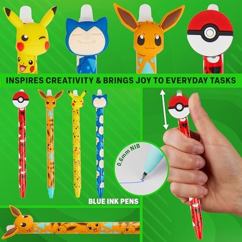 Pokemon Erasable Pens Set with 0.6mm Tip for Kids, Retractable Ballpoint Pens with 3D Toppers for School Drawing Writing Pikachu Anime Gifts for Kids (Multi Pikachu & Eevee)