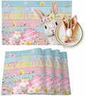 Easter Placemats Set of 6, Bunny Eggs Place Mats Washable Dining Table Mats Spring Holiday Party Decor for Kitchen&Linens Outdoor Indoor, Spring Floral Leaves Carrot Color Wood