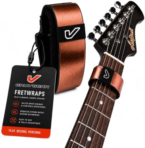 Gruv Gear Fret Wrap & Guitar Mute, Fretwrap for Acoustic, Electric & Bass | String Dampener Recording, Tapping & Practice Accessory (1 Pack, Small Bronze, Fits 4 String Bass, 6 String Guitar)