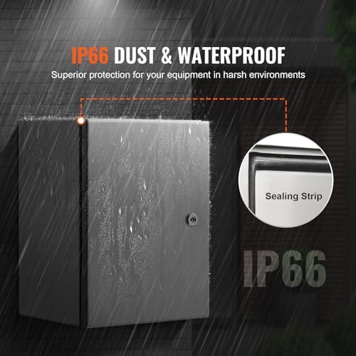 Steel Electrical Box, 16"x 12"x 10", 304 Stainless Steel Electrical Enclosure Box, Wall-Mounted Outdoor Electrical Electronic Equipment Enclosure with Mounting Plate Hinges Lock, IP66 Waterproof