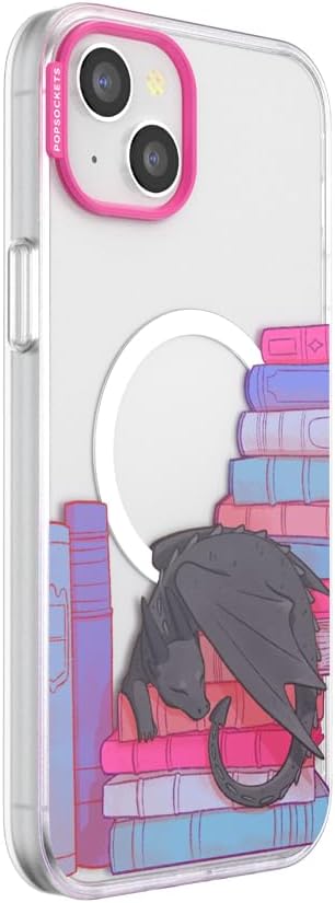 PopSockets iPhone 15 Plus Phone Case with MagSafe- Curled Up & Cozy | Magnetic, Wireless Charging, Camera & Drop Protection, Dragon